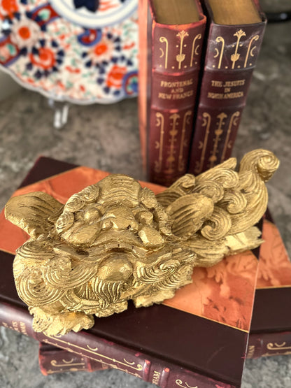 Live 09/15 Fabulous Antique Pair Of Hand Carved Wood Gilded Shishi Lions
