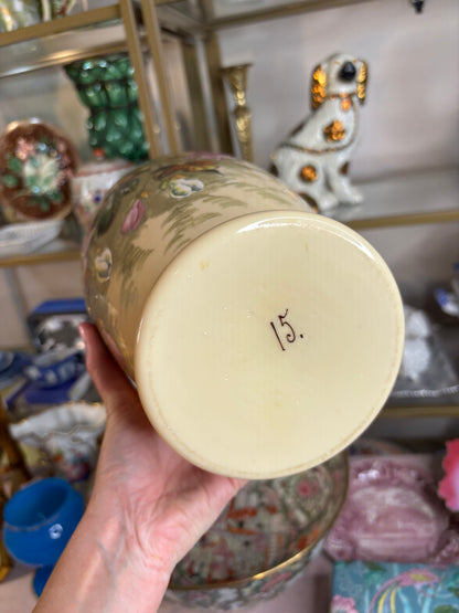 Stunning Bristol glass vase featuring handpainted florals!