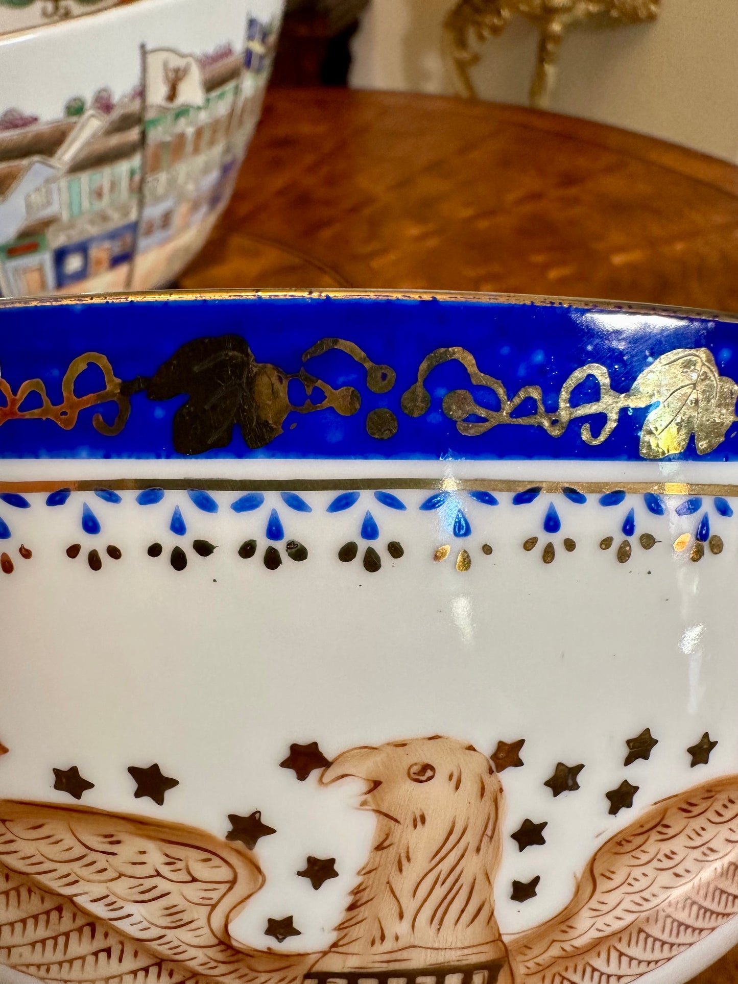 Federal Eagle Porcelain Bowl – Cobalt & Gilt Patriotic Motif, 10.25”