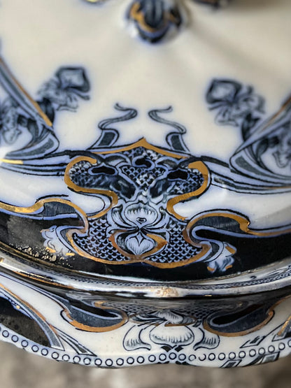 Live 09/29 Stunning Circa 1900 Royal Staffordshire Iris 3-Piece Soup Tureen with Original Ladle – Marked