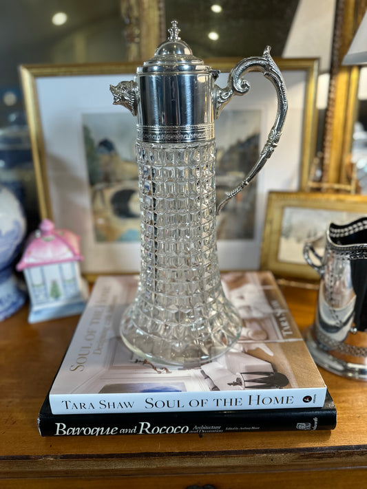 Vintage Silver-Plate & Cut Crystal Claret Jug (Mid-20th Century), 14"