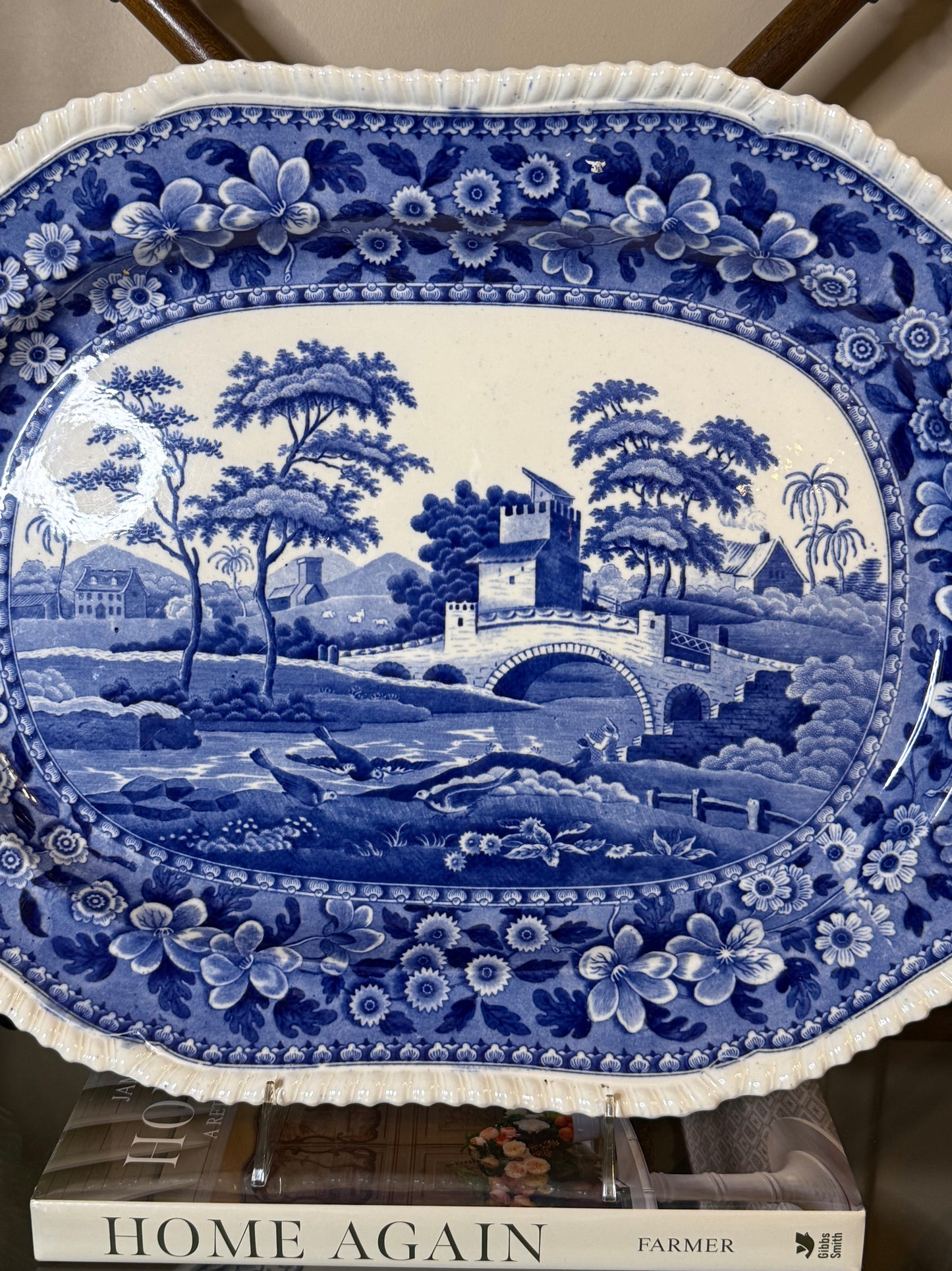 Antique 19x14.5" Copeland Spode's Tower Large Platter | Circa 1900 | Blue Transferware Serving Platter | Style #DA4492