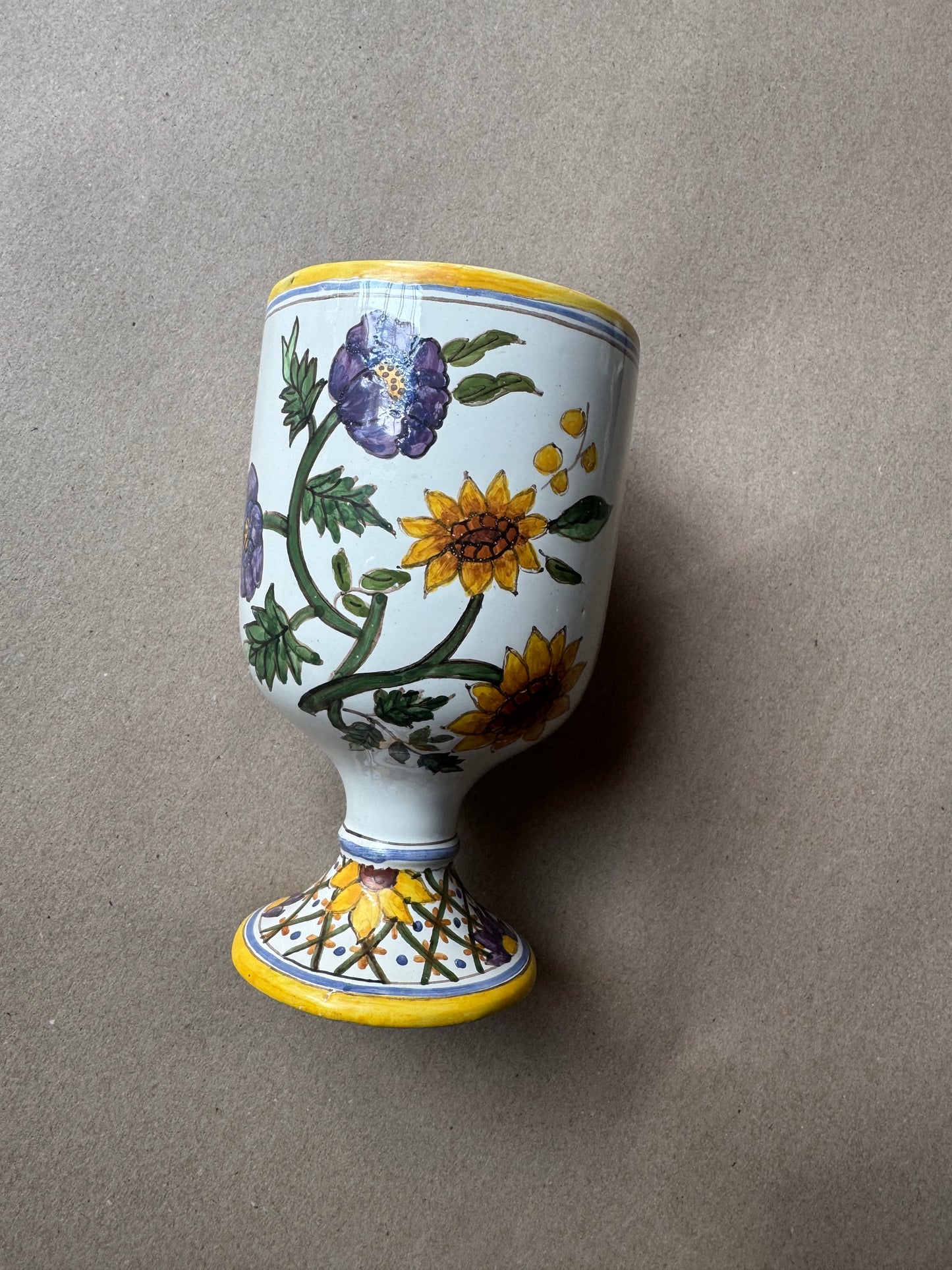 Hand-Painted Portuguese Faience Pedestal Vase