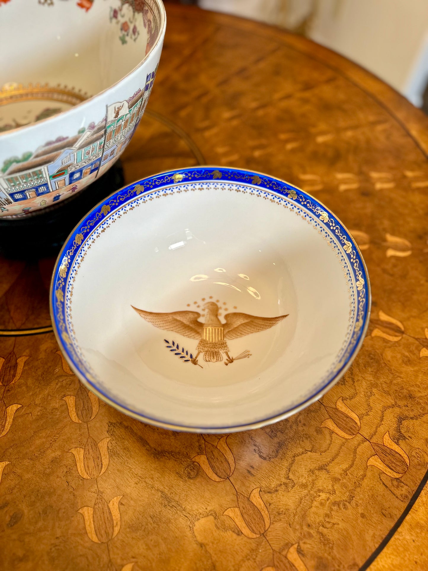 Federal Eagle Porcelain Bowl – Cobalt & Gilt Patriotic Motif, 10.25”