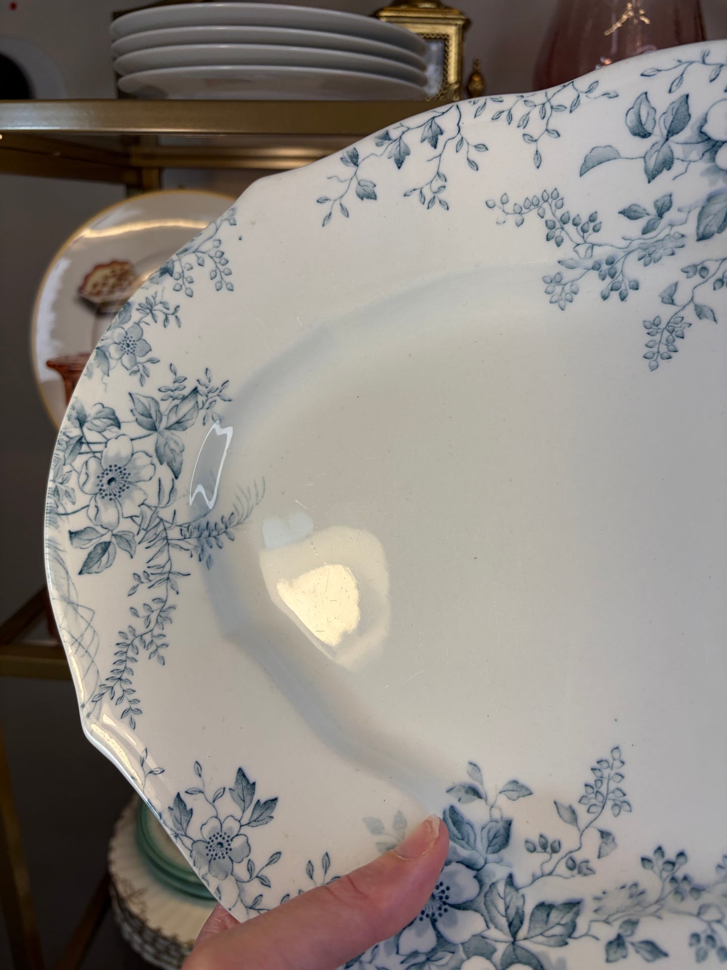 Lovely teal floral transferware platter!