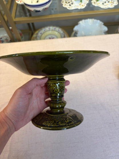 Gorgeous majolica compote featuring a girl and dogs!