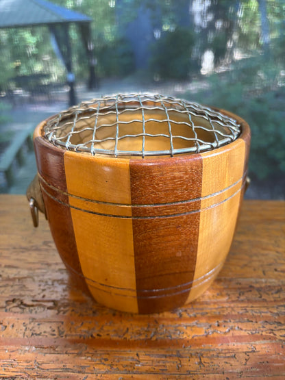 Vintage wooden bucket with flower frog!