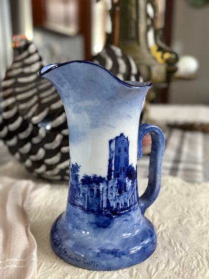 Doulton Burslem Hand-Painted Blue Jug, Portchester Castle, c.1895