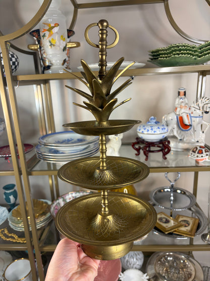 Gorgeous 14” three tiered pineapple brass tray!