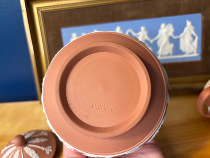 Wedgwood Jasperware terracotta lidded sugar bowl and creamer set!