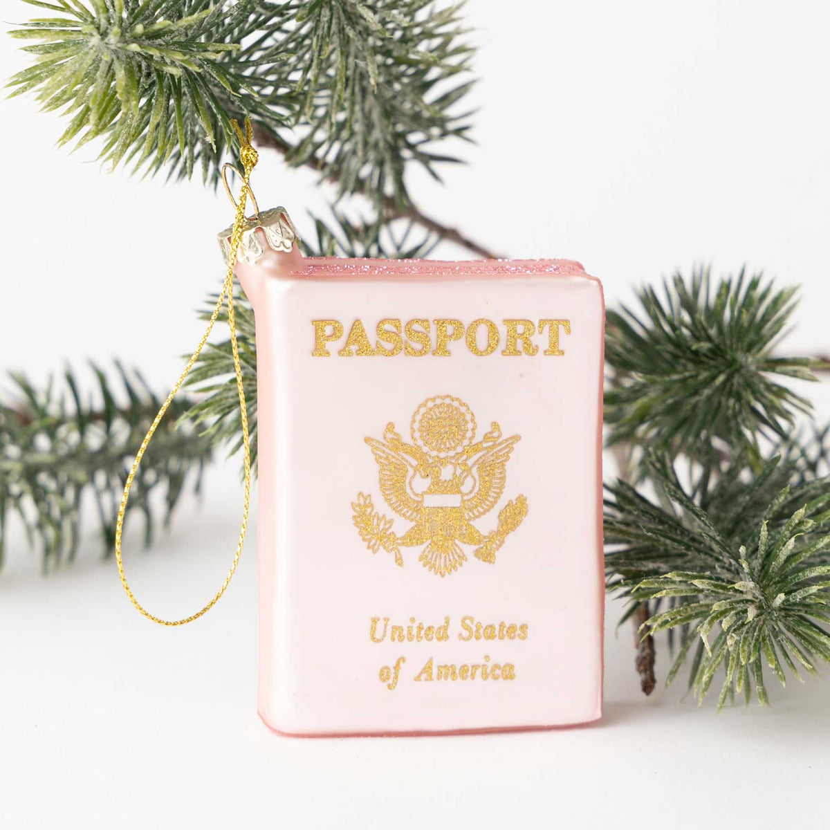Pink Passport Glass Christmas Ornament