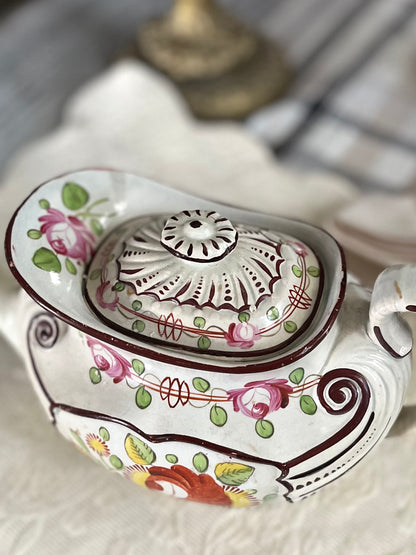 Live 08/18 Georgian Antique English Staffordshire King’s Rose Pearlware Teapot - Handpainted