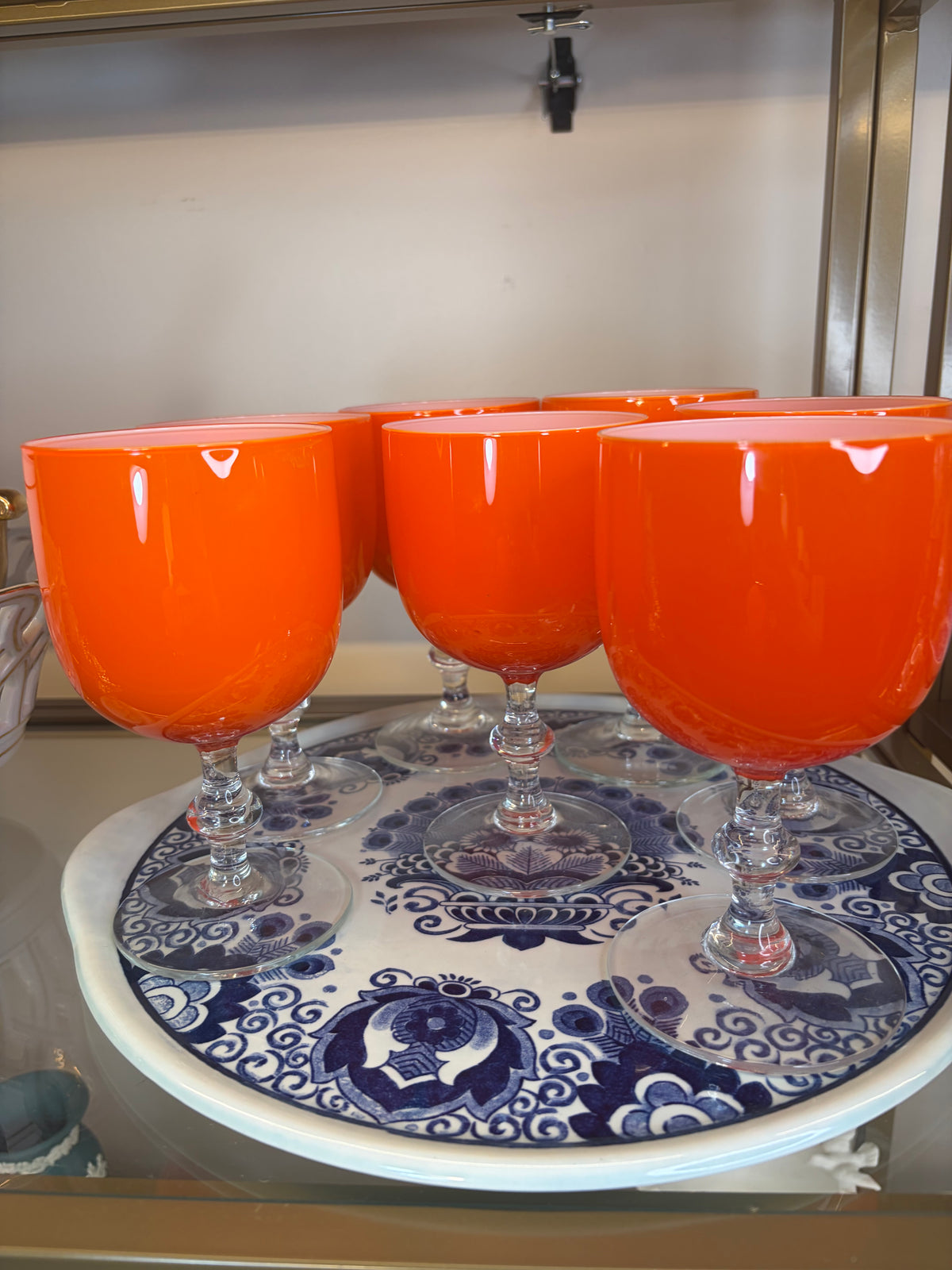 Stunning Carlo Moretti Italian orange encased white wine glasses set of 4! Two sets of 4 available; sold separately!