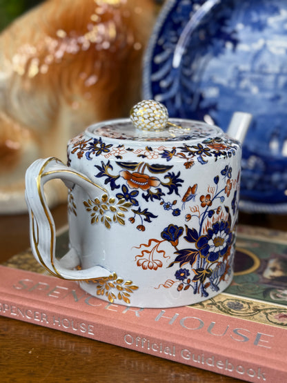 Antique Copeland Spode New Stone Imari Teapot | Pattern Y2695 | England | Blue, Iron Red & Gilt | 9”