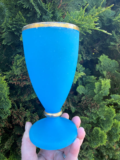 Vintage Art Deco Satin Blue Art Glass 6.25” Vase
