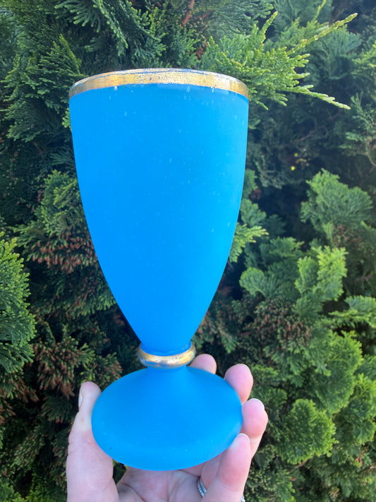 Vintage Art Deco Satin Blue Art Glass 6.25” Vase