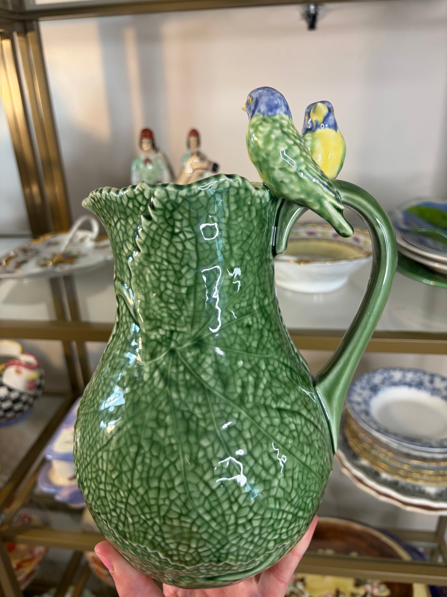 Beautiful Bordallo Pinheiro for Williams-Sonoma pitcher with birds!