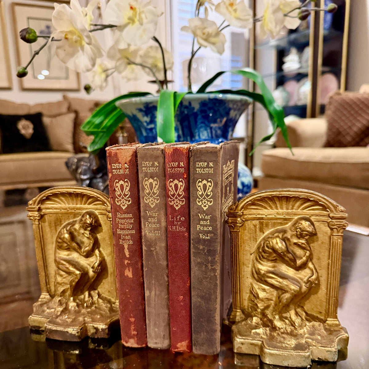 pair of handsome & heavy bookends " the thinker"