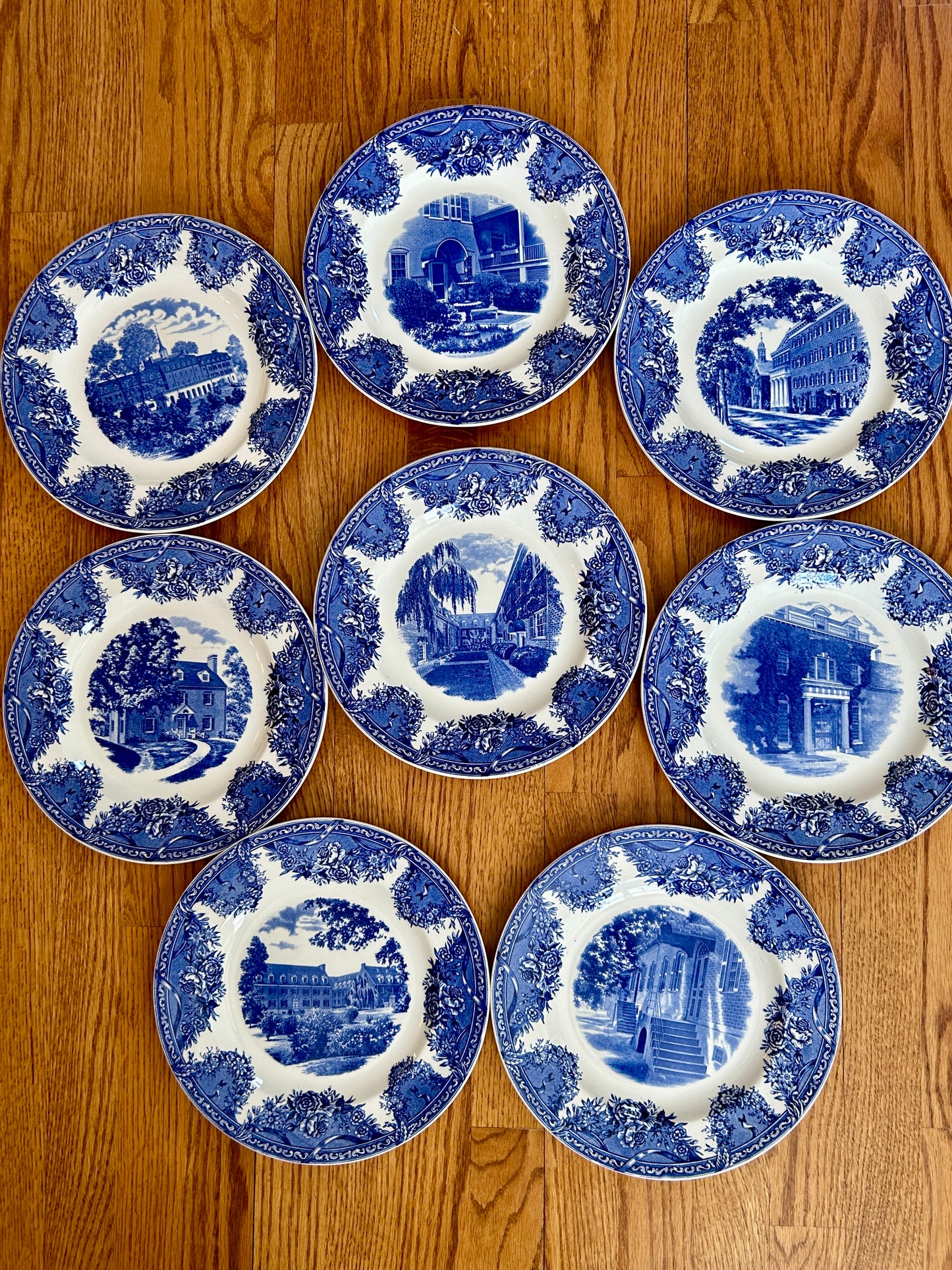 Stunning SET OF 8 WEDGWOOD SALEM COLLEGE BLUE 10.5d  PLATES ETRURIA