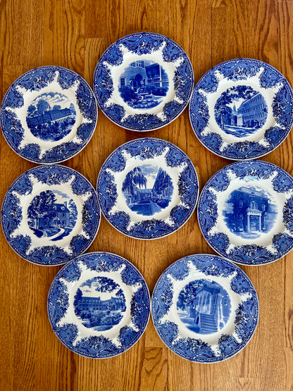 Stunning SET OF 8 WEDGWOOD SALEM COLLEGE BLUE 10.5d  PLATES ETRURIA