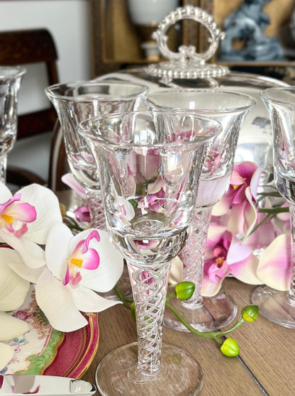19th-Century Set of Six Air-Twist Stem Glasses — Antique Cut & Hand-Blown Elegance