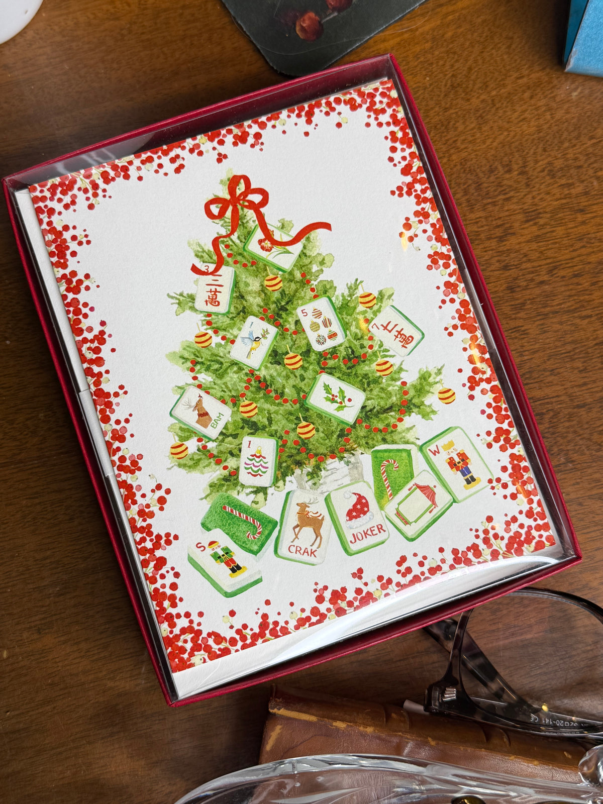 Caspari Jeaneen Moore Mahjong Christmas Cards | Boxed Set of 15