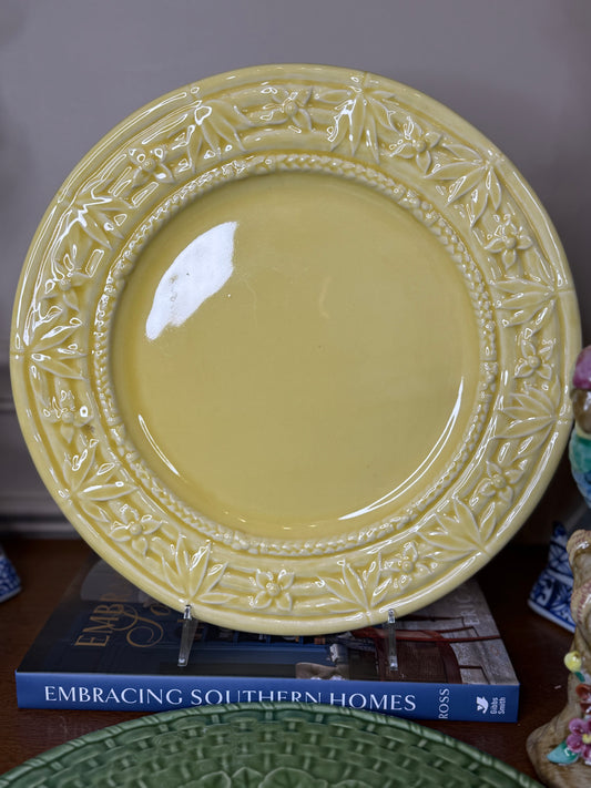 Vintage Bordallo Pinheiro Yellow Bamboo Chop Plate | 13" Platter | Portuguese Majolica