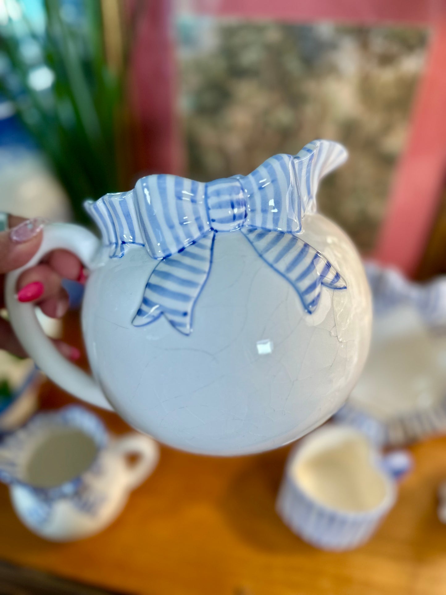 Vintage Haldon Group Ribbon Pitcher | Blue & White Stripe | 1989
