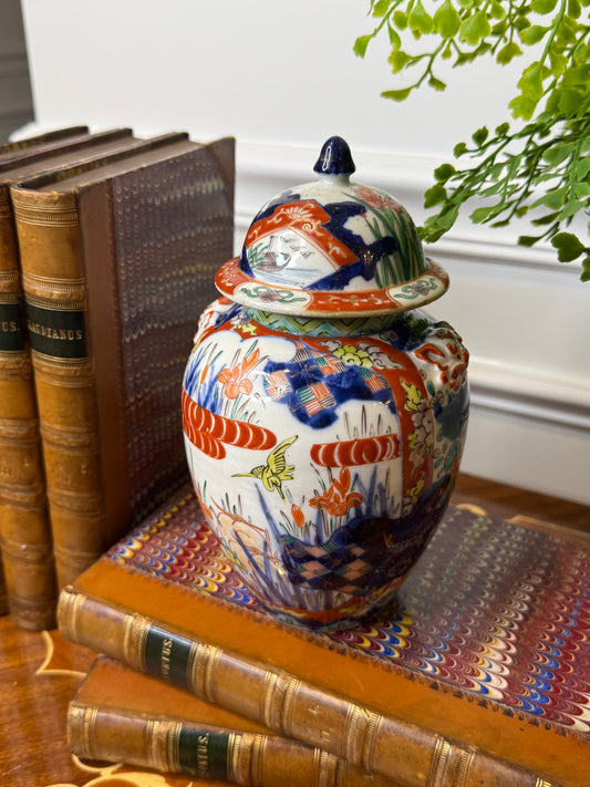 RARE - YVONNE - Antique Japanese Imari Porcelain Ginger Jar with Lid | Hand-Painted Kutani Style Vase | 8” Tall #DA4308