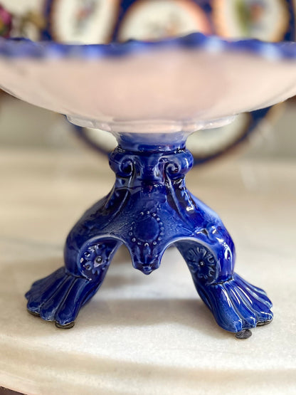 RESERVED - SANDEEALICEE - Live 7/7 Antique Victoria Ware Flow Blue Pedestal Compote | Ironstone Tazza, England Circa 1900-1925