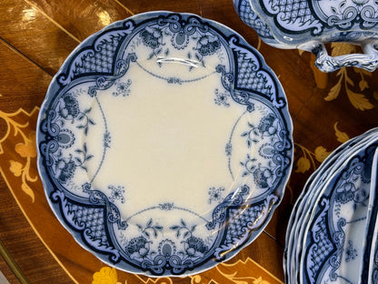 Antique Ford & Sons Flow Blue Dinner Service | 18 Plates, Tureens, Stands & Ladle | c.1900 | DA4517