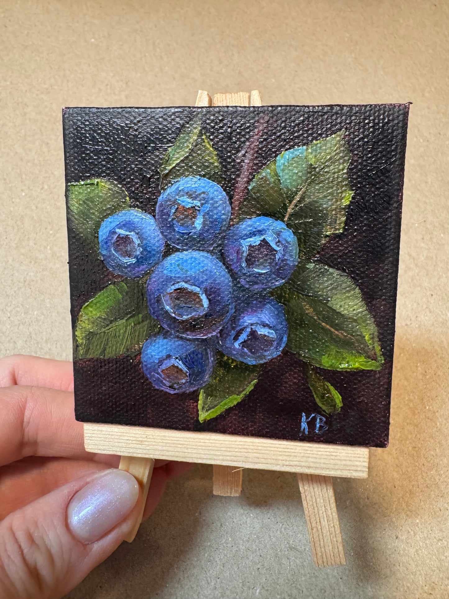 Live 06/19 mini art blueberries #2 original oil paintings on stretched canvas 3x3”