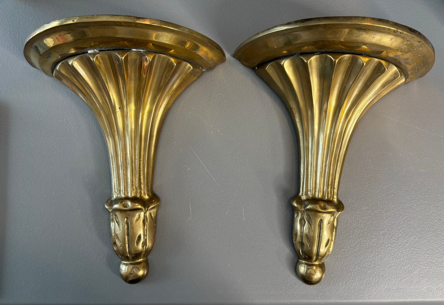 Beautiful brass sconces wall shelves pair!