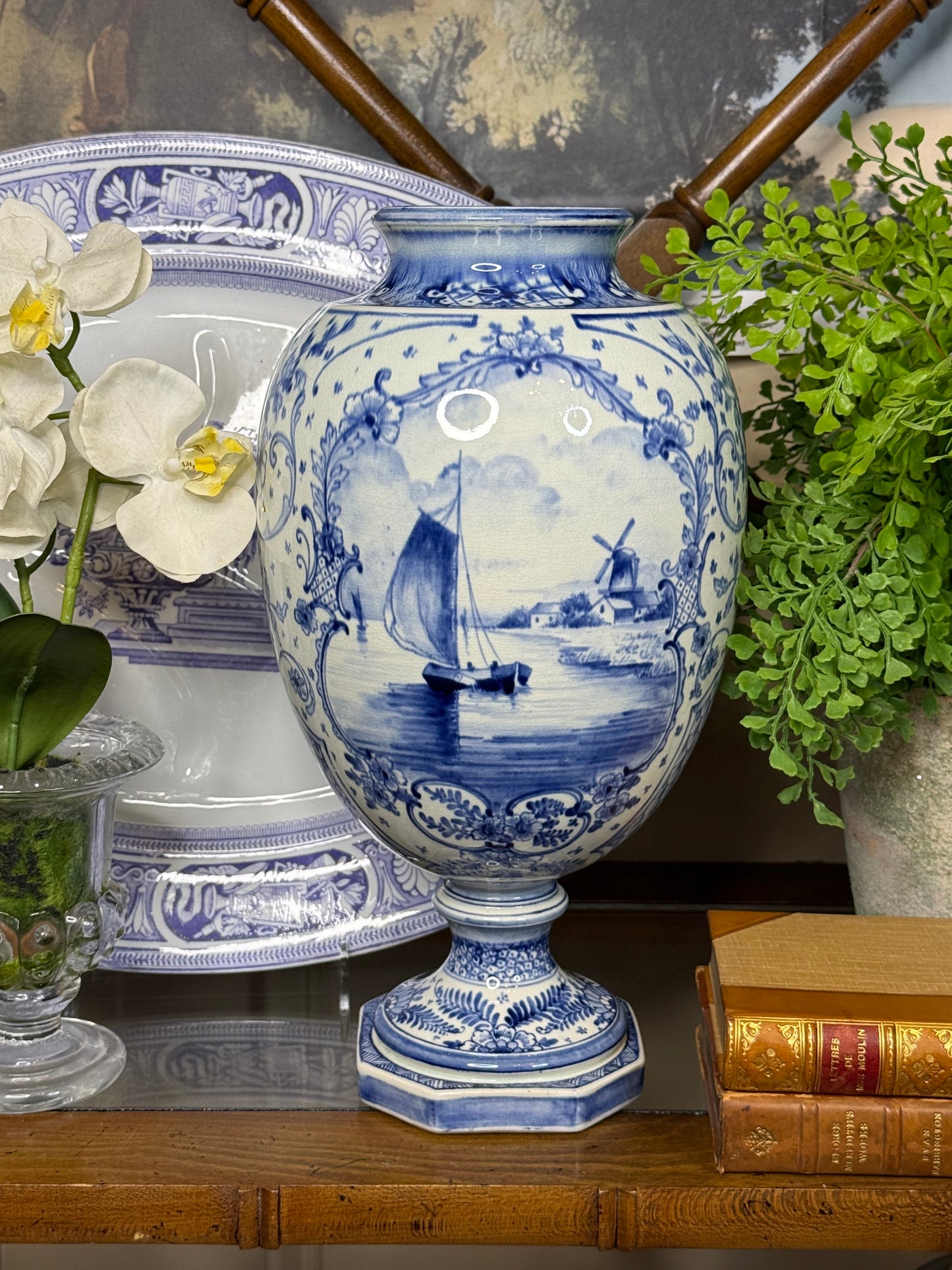 Antique Royal Bonn Tall Vase with Hand-Painted Ship Scene | c. 1910 | 14” | DA4418