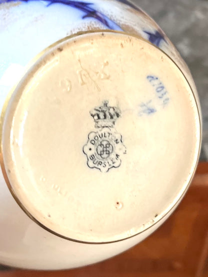 Antique Late 1800’s Doulton Burslem Gilded Flow Blue Vase - Marked - Stamped - Numbered - Signed