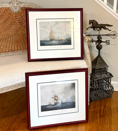 Rare Set of 2 custom antique engraving wall art named "OUTWARD & HOMEWARD BOUND" by S. Walters