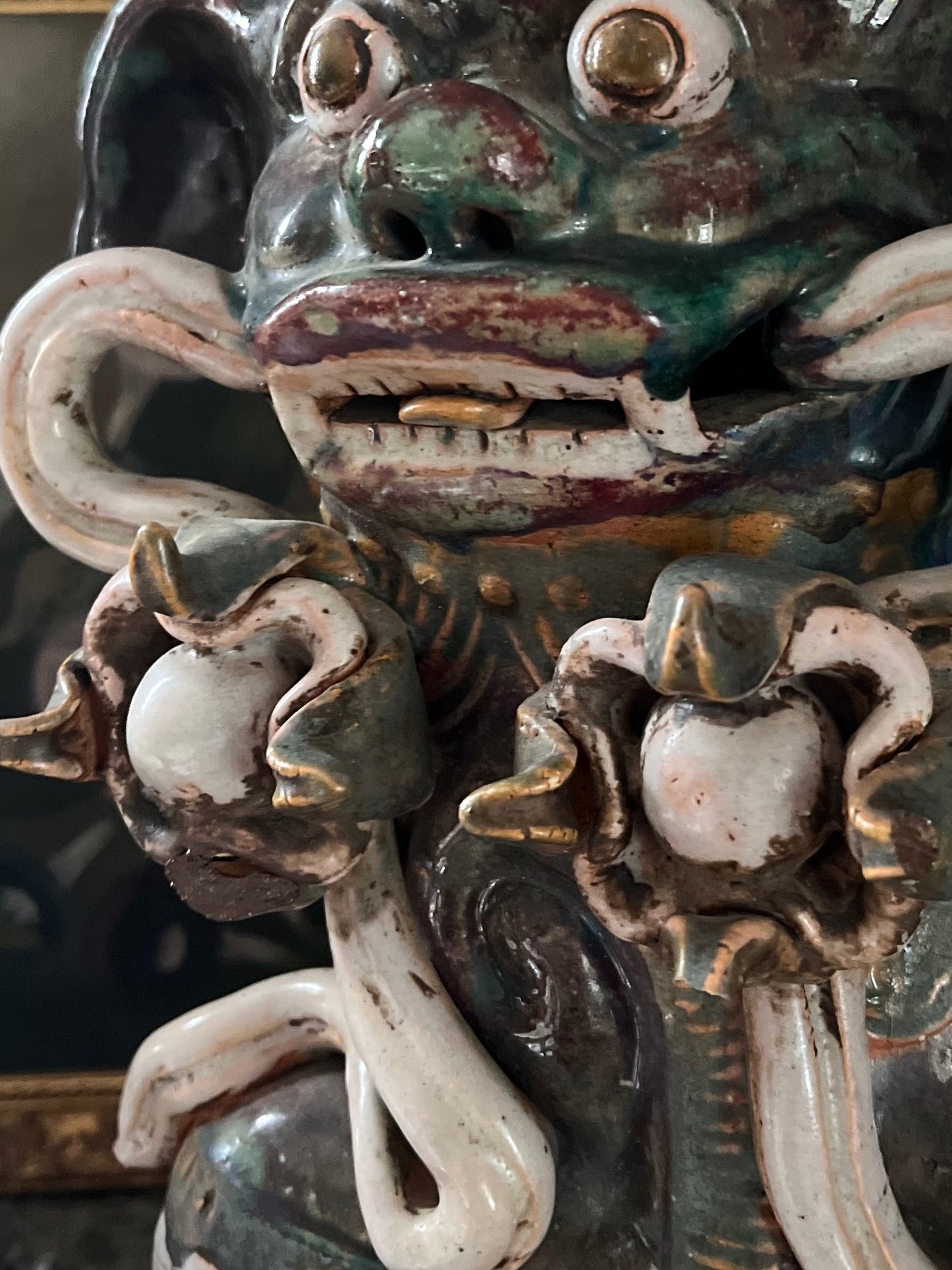 Live 7/7 Substantial Antique Chinese ShiShi Guardian Lion | Glazed Pottery Temple Figure
