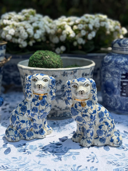 Danny's Fine  Porcelain - Blue & White, 5.5" Tall Spaniel Dog Pair (2) New Reproductions