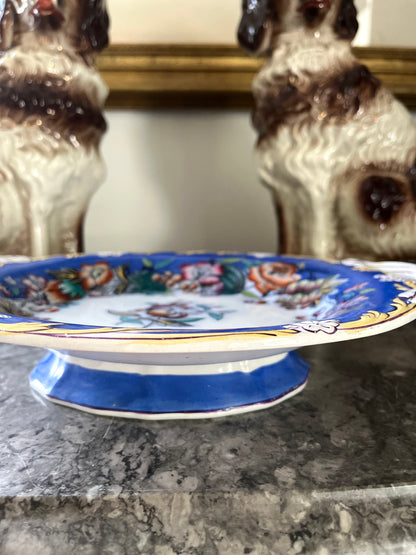 RESERVED - AMYLEA - Live 06/29 Antique Davenport Porcelain Dessert Dish · Cobalt Floral And Fruit · c. 1854 Registered Design