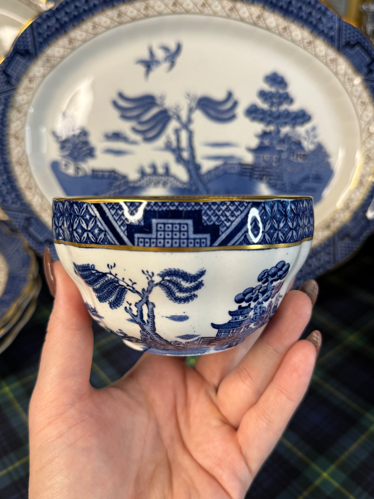 Vintage Booths Real Old Willow Open Sugar Bowl | A8025 | 4” × 2.5” | Made in England
