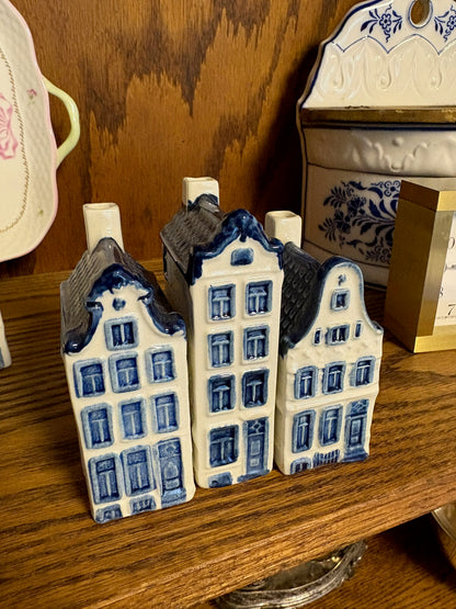 WCCR Charitable Item #166 | Set of 3 Royal Amsterdam Delft Blue Canal Houses | Hand-Painted Dutch Porcelain