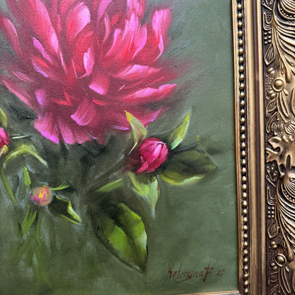 Live 06/09 single pink peony 15.5x18” original oil painting
