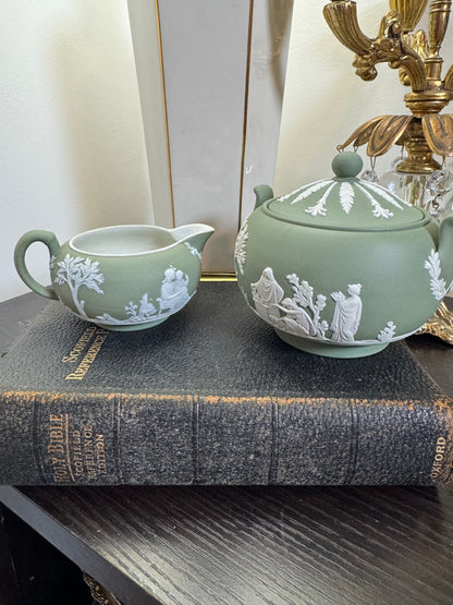 Wedgwood antique creamer sage green jasperware