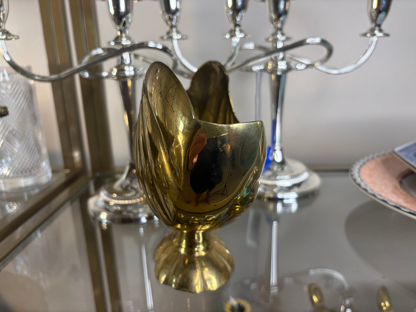 Beautiful brass nautilus seashell vase on pedestal!