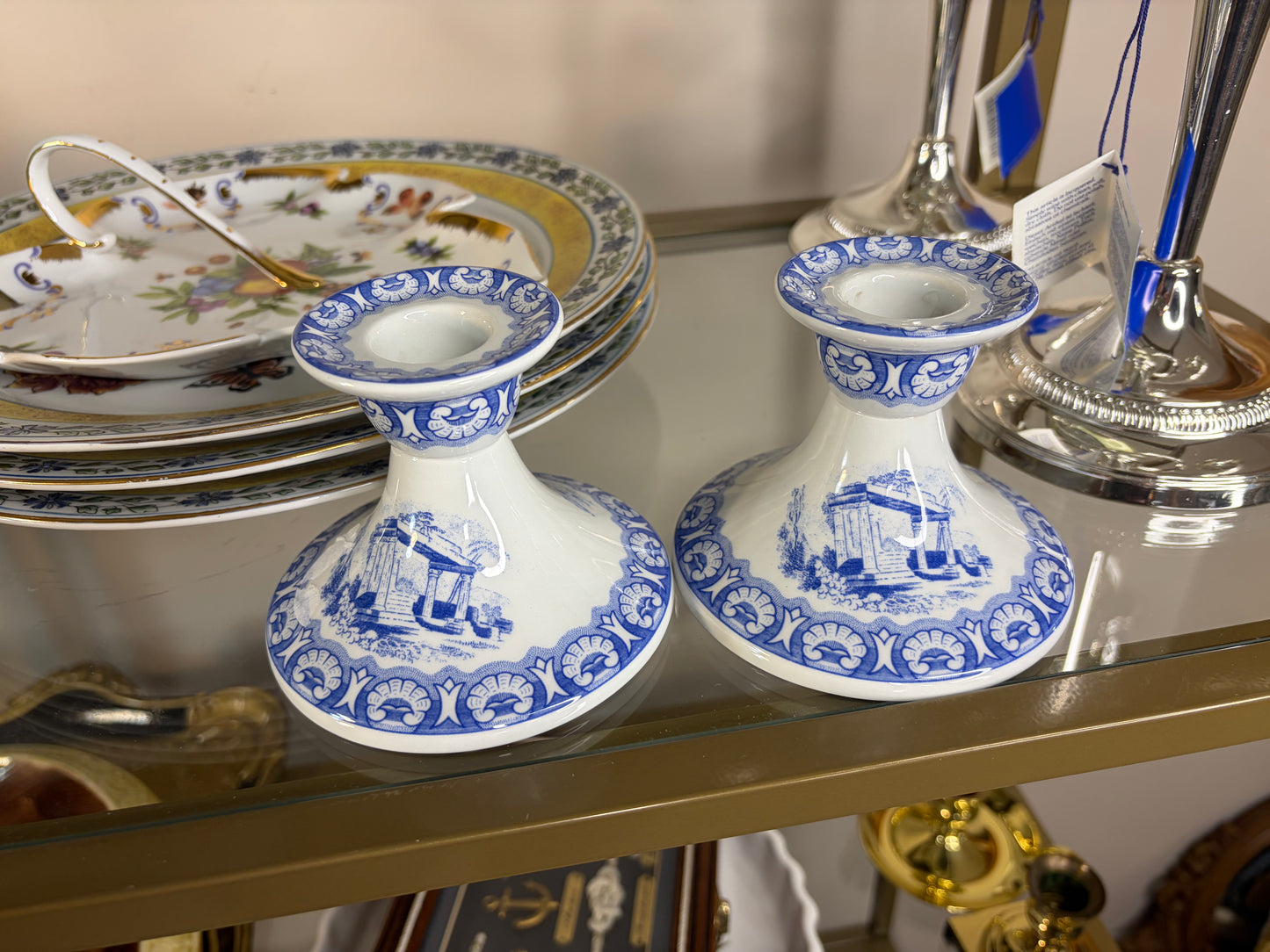 Spode Blue Room candleholders pair!