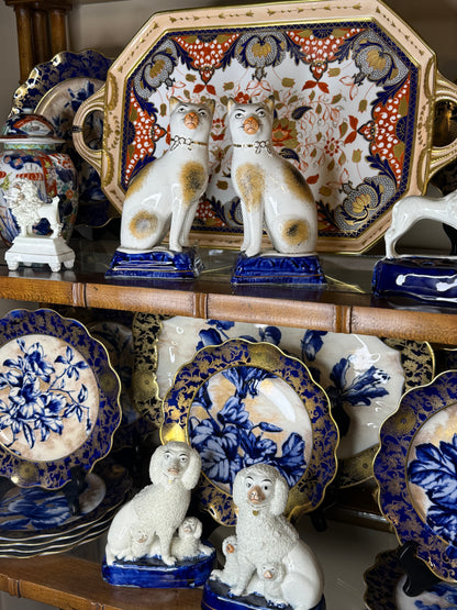 Antique 19th Century Staffordshire Cat Pair with Cobalt Bases | Style DA4481 | 7” Tall