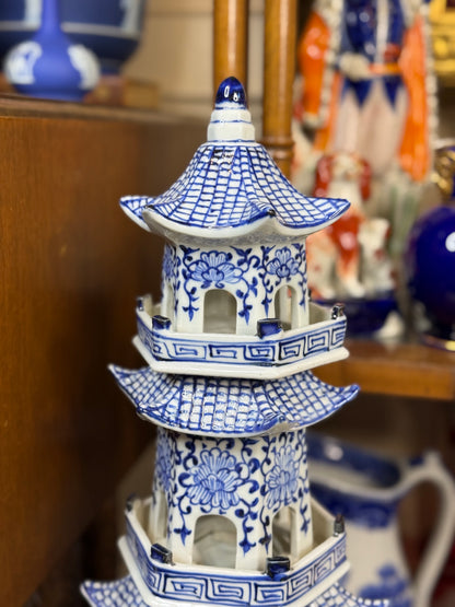 Danny's Fine Porcelain: 30" Tall Blue & White Porcelain Pagoda Tower, 6-Tier Hand-Painted