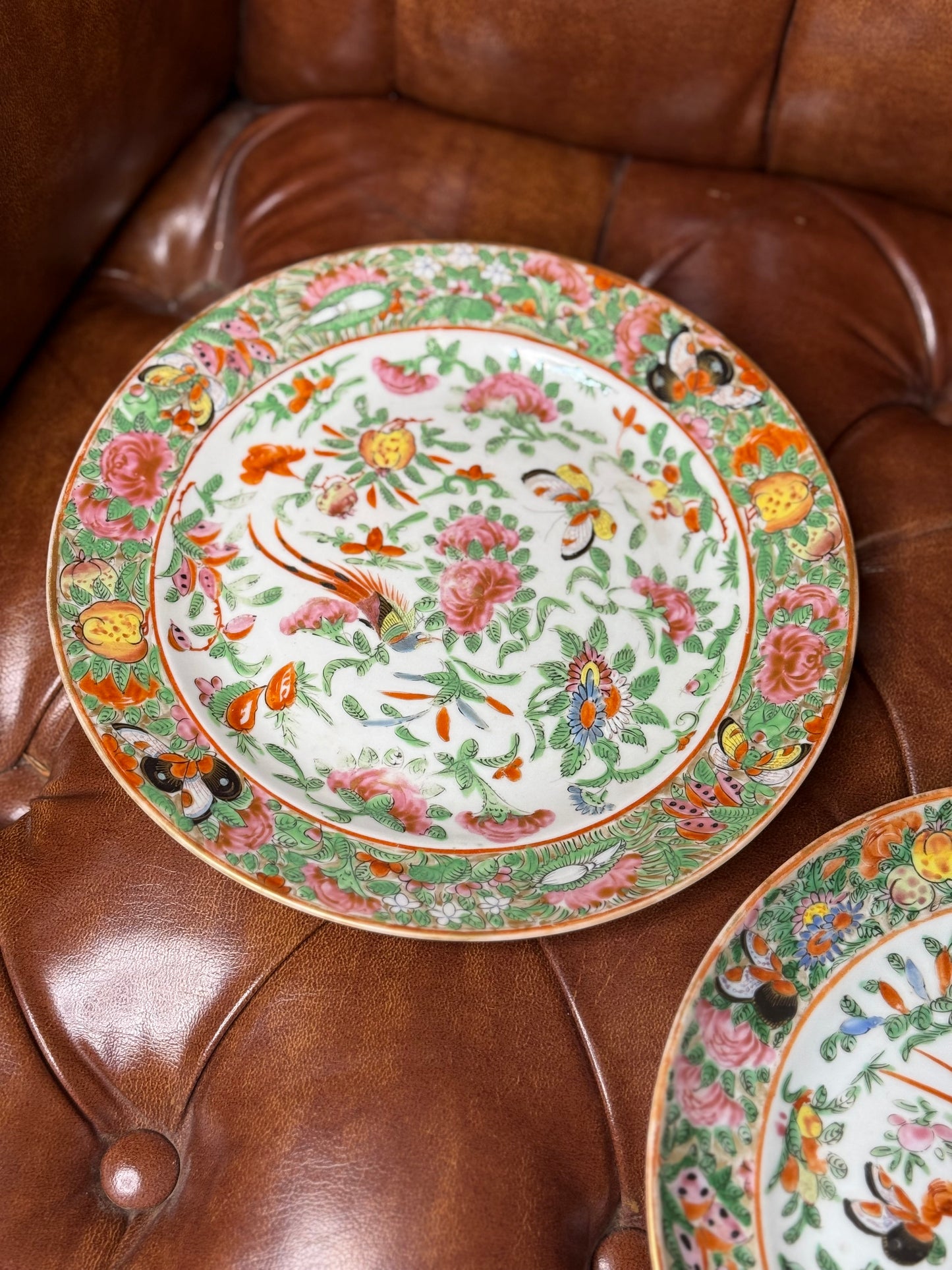 RESERVED: Cary, "1880'S QING ANTIQUE SET (2) FAMILLE PLATES, 8.5""D"