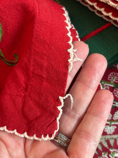 Set (12) Vintage Holiday Napkins with contrast stitching