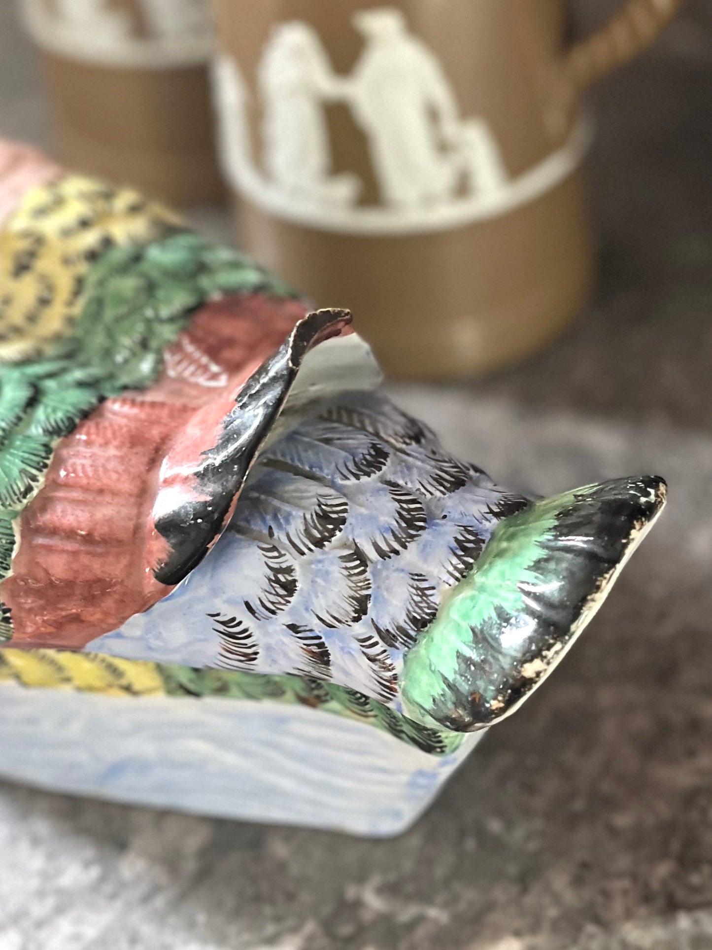 Live 06/22 Antique Staffordshire Duck Tureen | Early 19th-Century Pearlware | Hand-Painted Covered Bird Server -Professional Repair Priced Accordingly